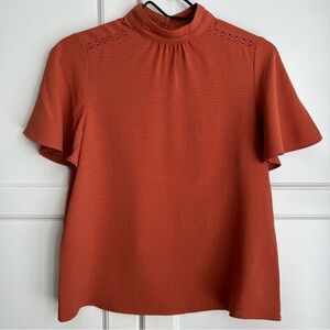 Joie Terracotta Blouse with Lace Accents